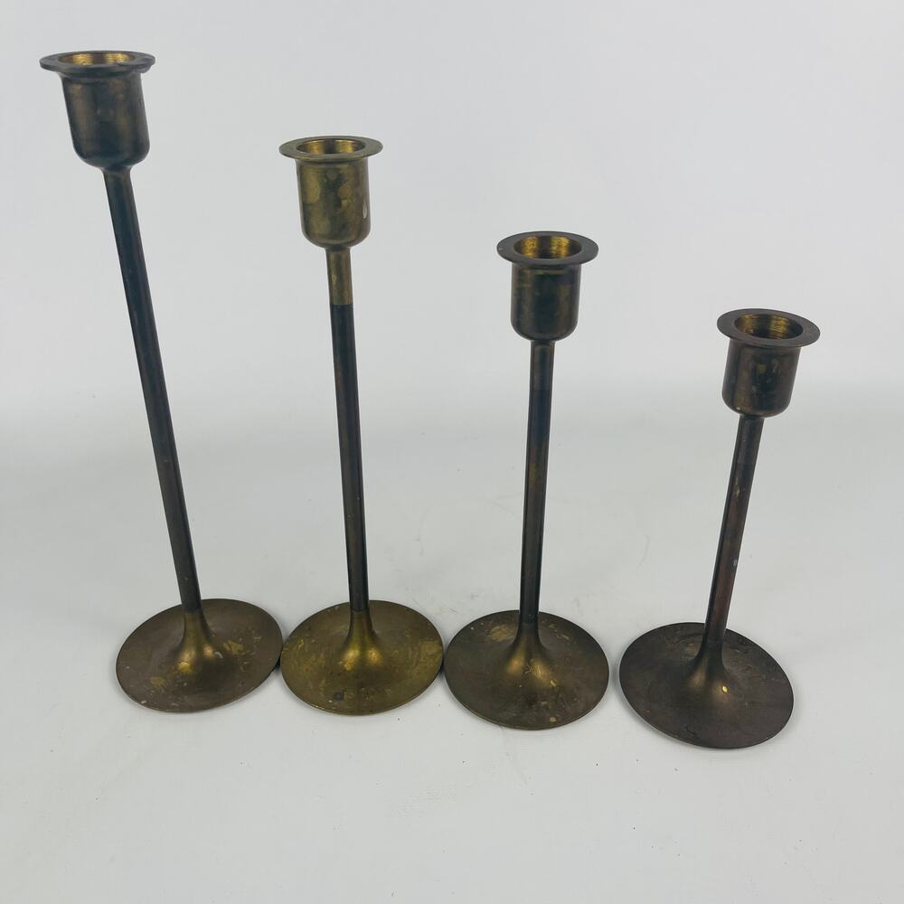 Vintage Brass Candlesticks Long Stem Set of 4;  9, 8, 7, 6”